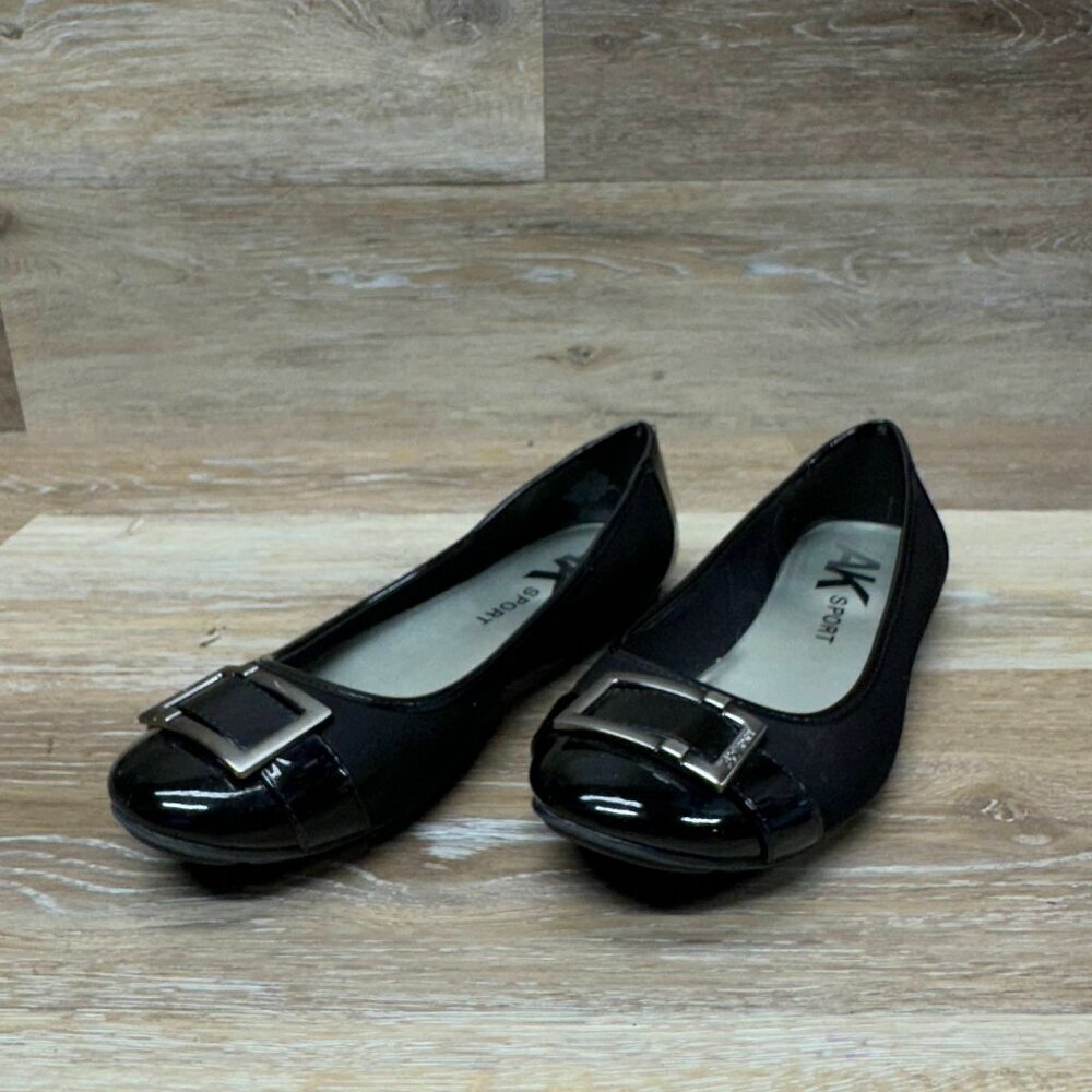 Anne Klein Sport Alexis Black Buckle Accent Ballet Flat Women's Size 7.5